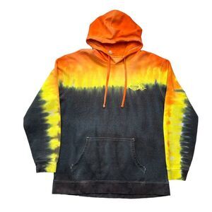 8THWNDR Hoodie Men's XL Orange Yellow Black Tie Dye Motorcycle Colab Sweatshirt